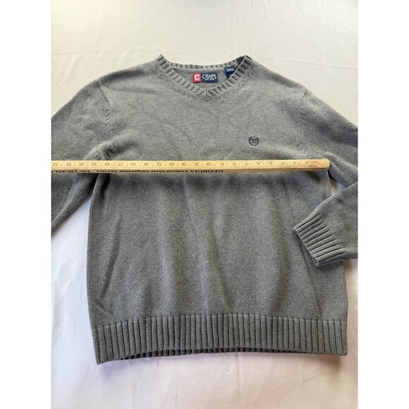Chaps V-Neck Sweater Mens Size Large Gray Chunky Knit Pullover Long Sleeve - Picture 4 of 5